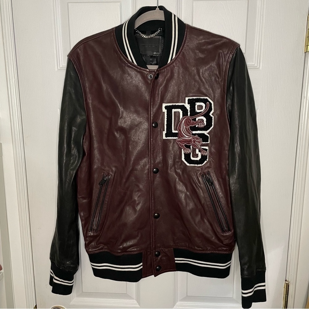 Diesel Black Gold Laversity 43J Leather Oxblood & Black Varsity Bomber Jacket M